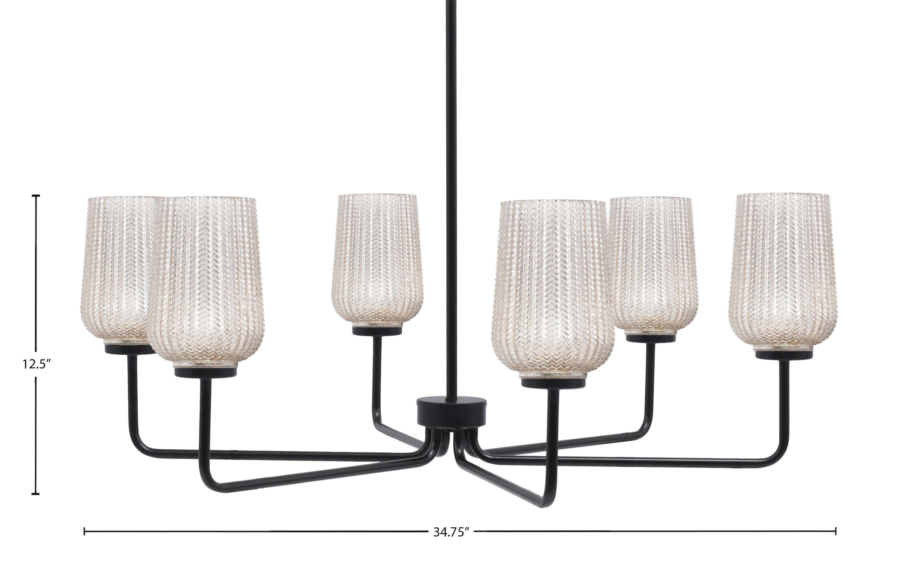 Sandia Six Light Chandelier in Matte Black with Silver Textured Shade