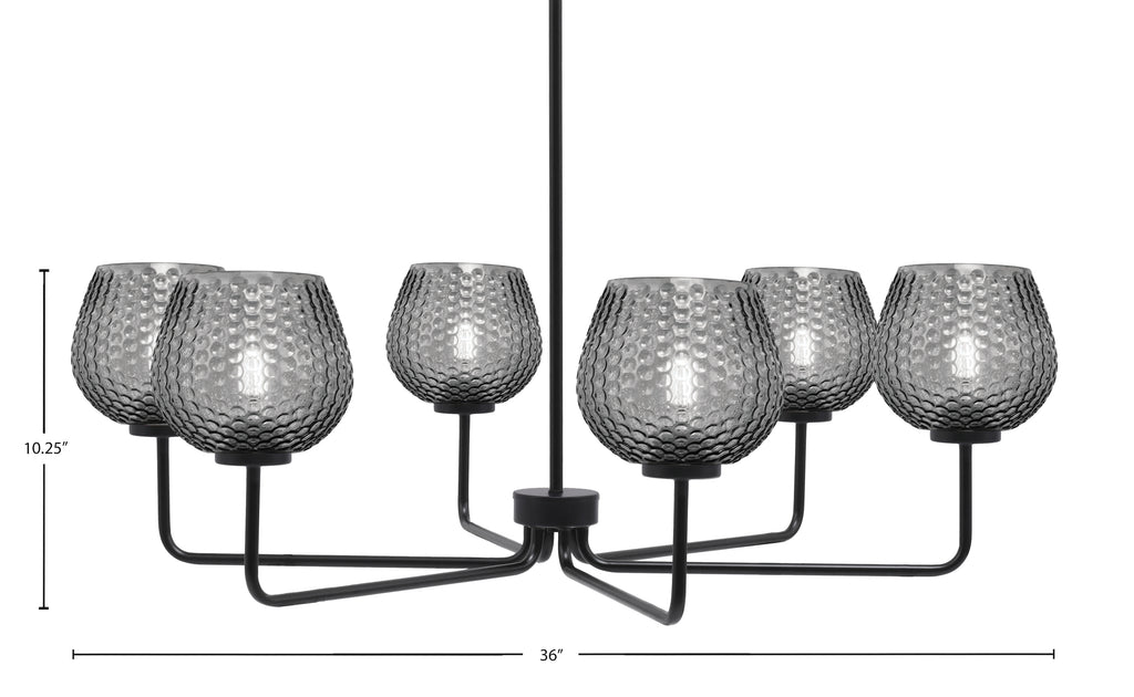 Sandia Six Light Chandelier in Matte Black with Smoke Textured Shade