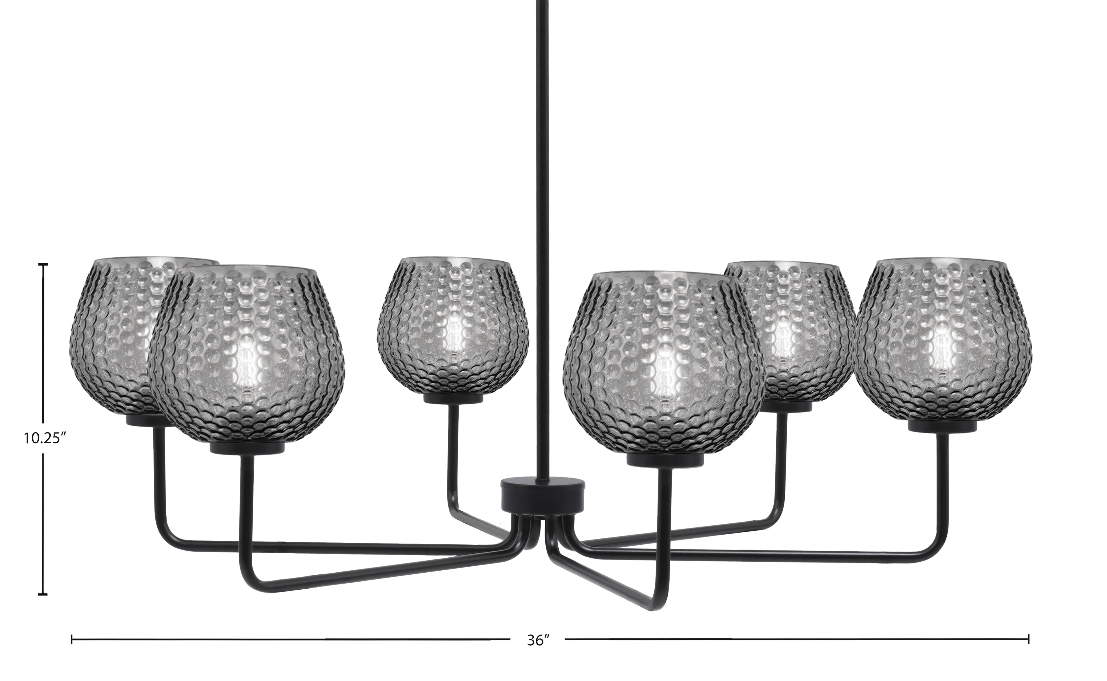 Sandia Six Light Chandelier in Matte Black with Smoke Textured Shade