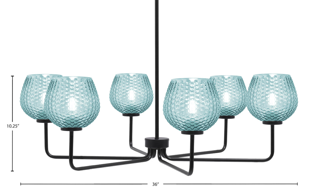 Sandia Six Light Chandelier in Matte Black with Turquoise Textured Shade