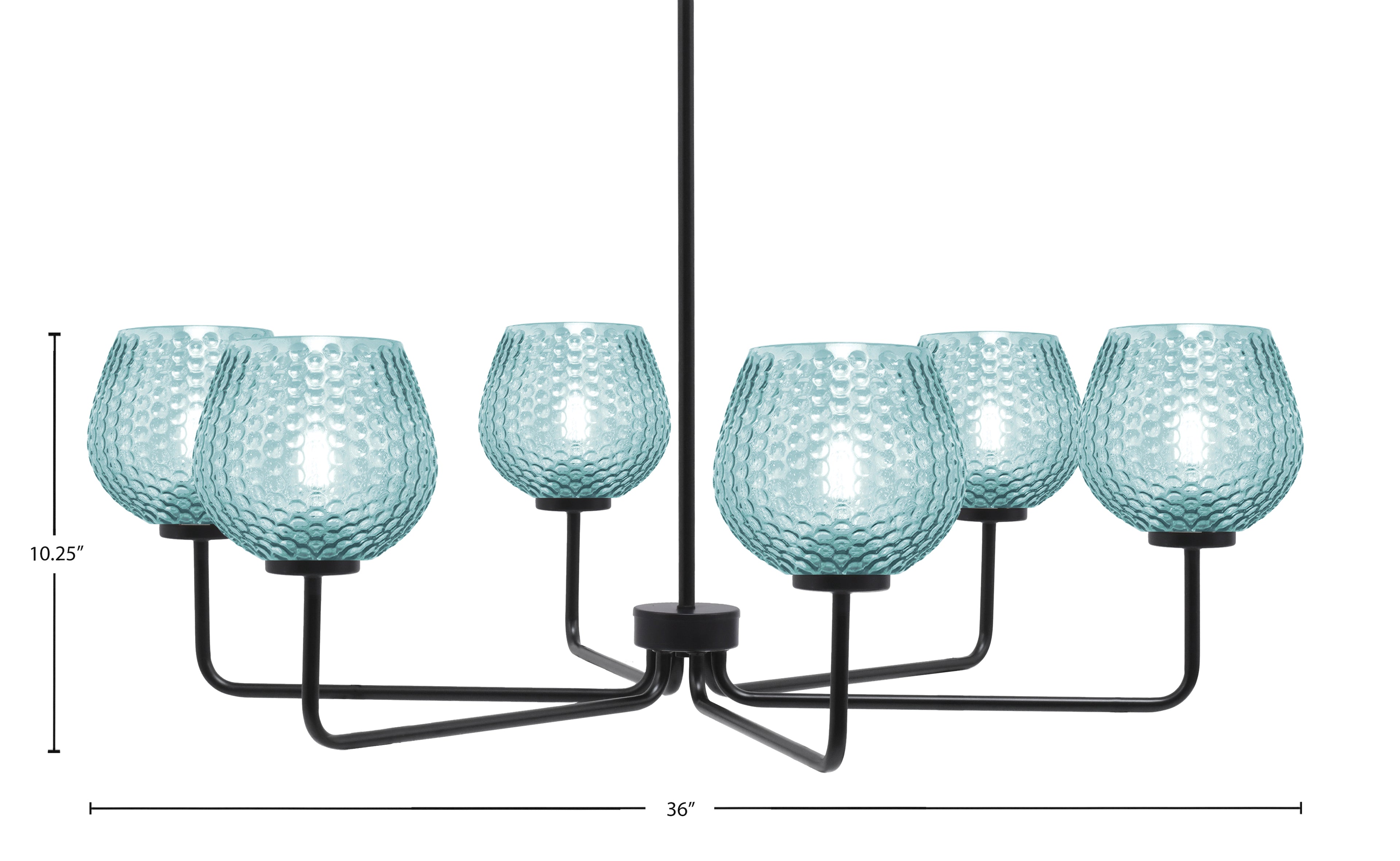 Sandia Six Light Chandelier in Matte Black with Turquoise Textured Shade