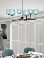 Sandia Six Light Chandelier in Matte Black with Turquoise Textured Shade