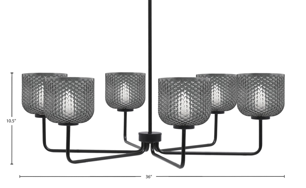 Sandia Six Light Chandelier in Matte Black with Smoke Textured Shade
