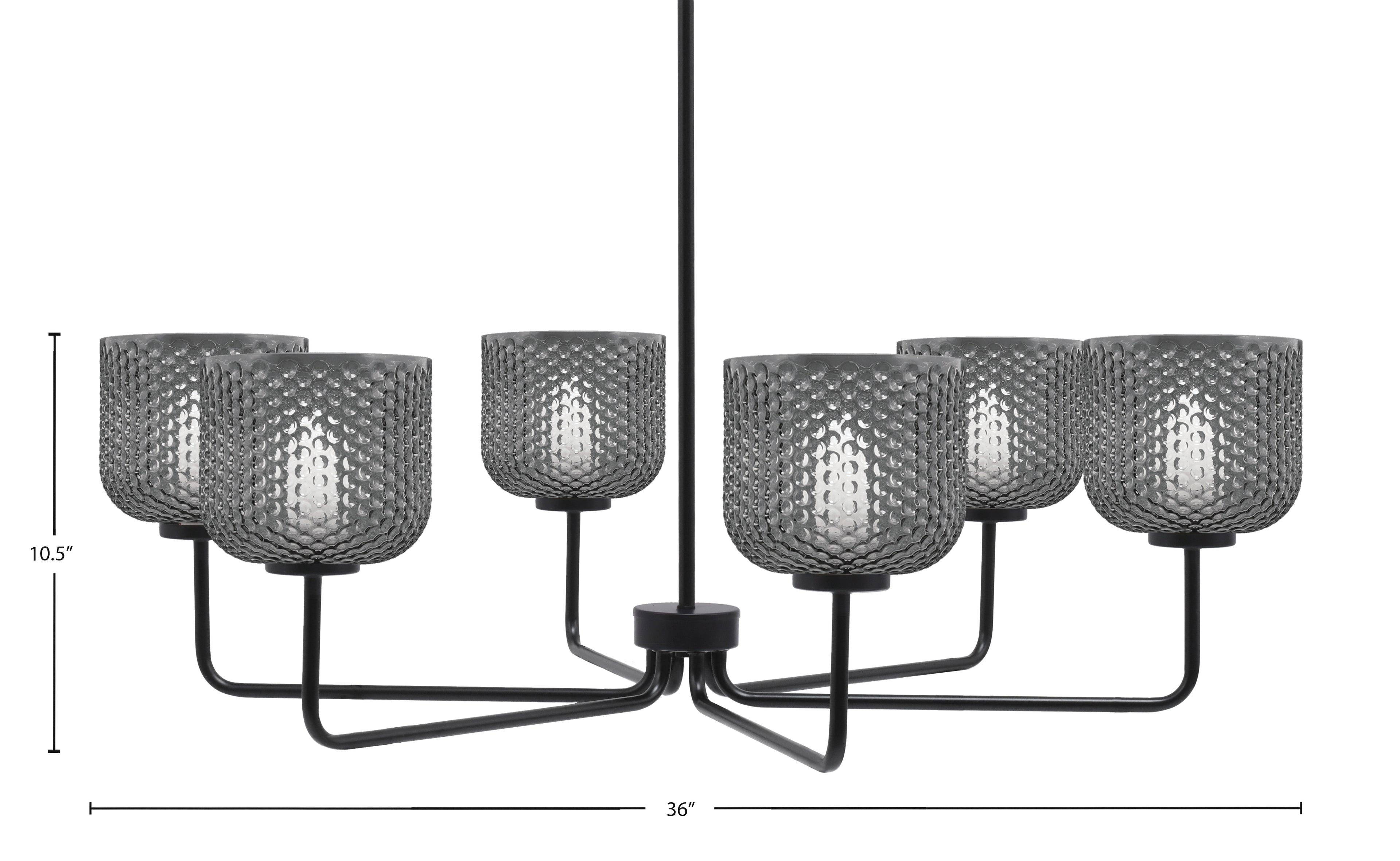 Sandia Six Light Chandelier in Matte Black with Smoke Textured Shade