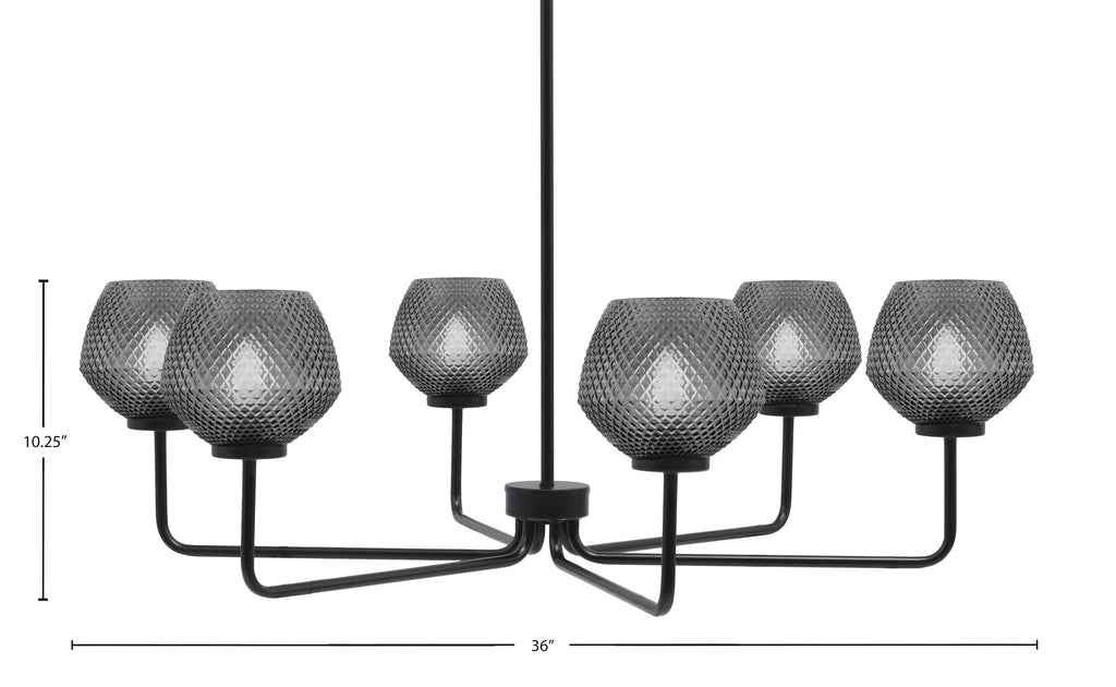 Sandia Six Light Chandelier in Matte Black with Smoke Textured Shade