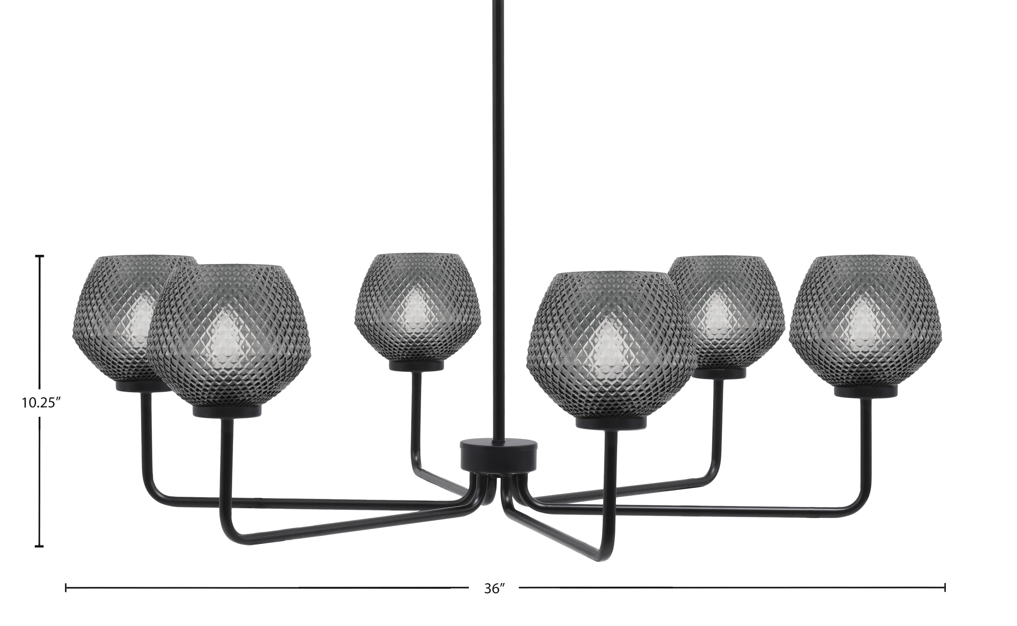 Sandia Six Light Chandelier in Matte Black with Smoke Textured Shade