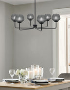 Sandia Six Light Chandelier in Matte Black with Smoke Textured Shade