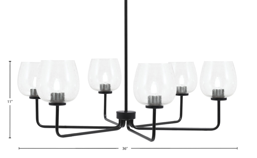 Sandia Six Light Chandelier in Matte Black with Clear Bubble Shade