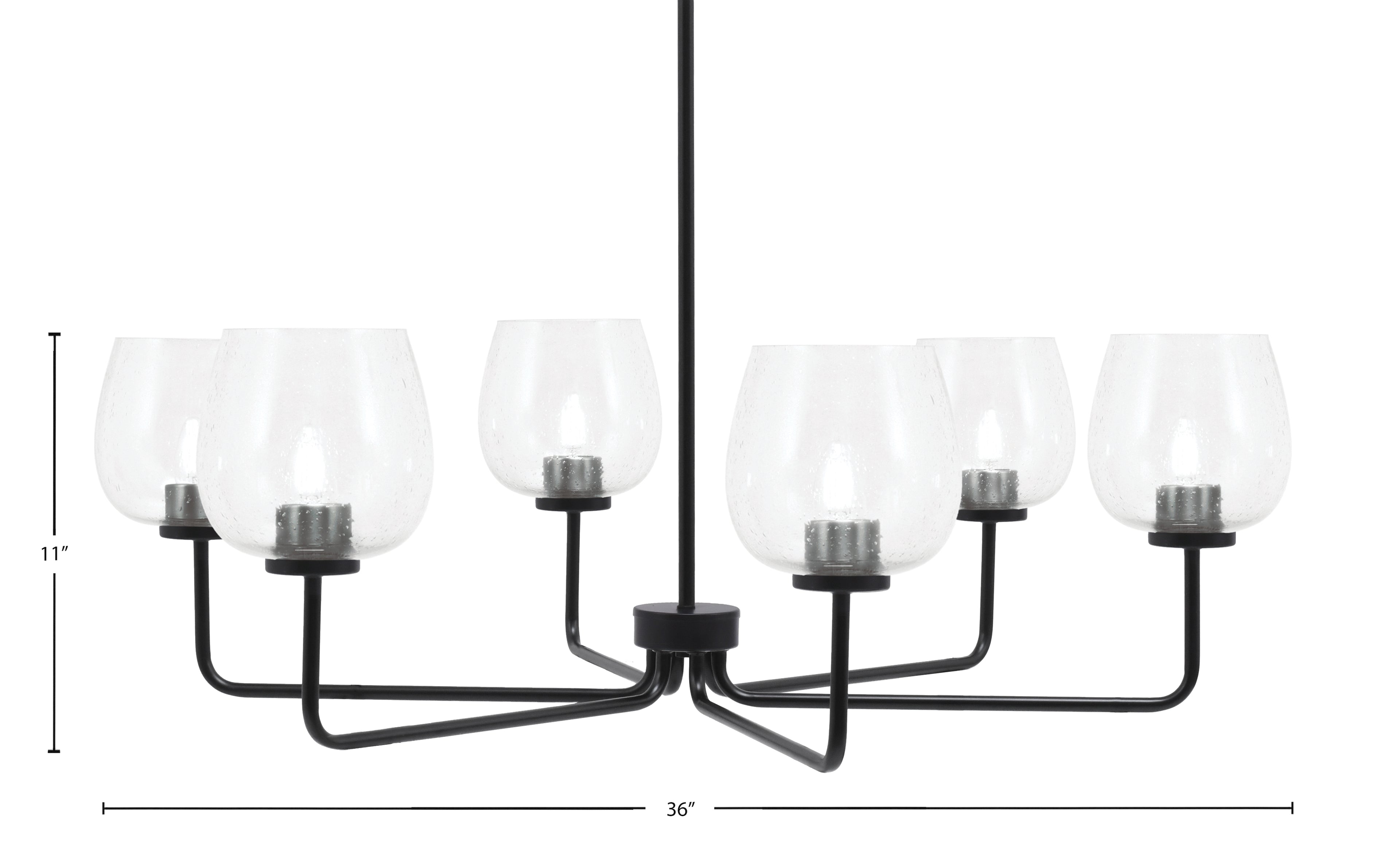 Sandia Six Light Chandelier in Matte Black with Clear Bubble Shade