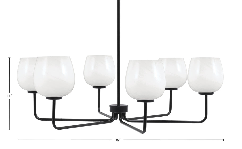 Sandia Six Light Chandelier in Matte Black with White Marble Shade