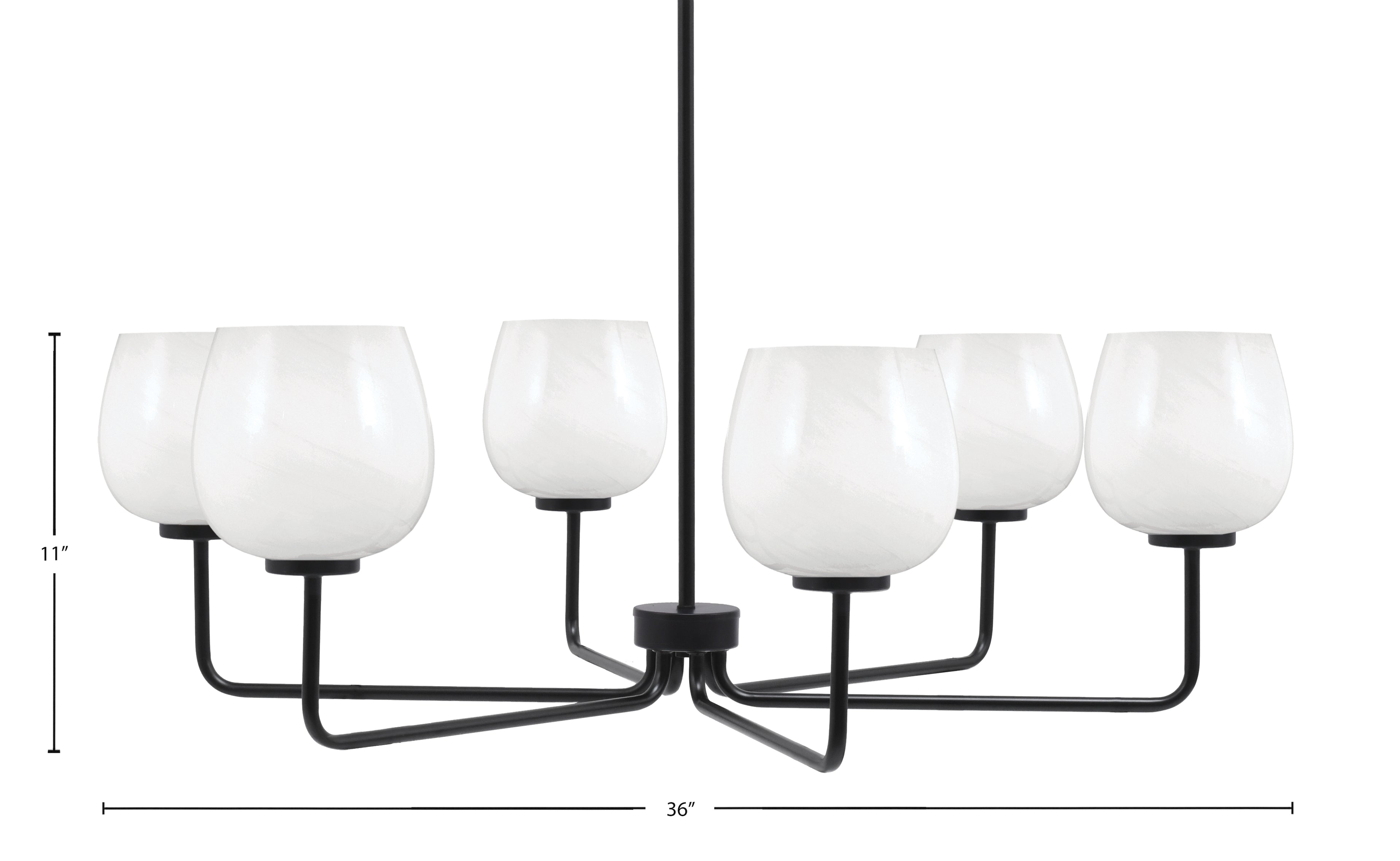 Sandia Six Light Chandelier in Matte Black with White Marble Shade
