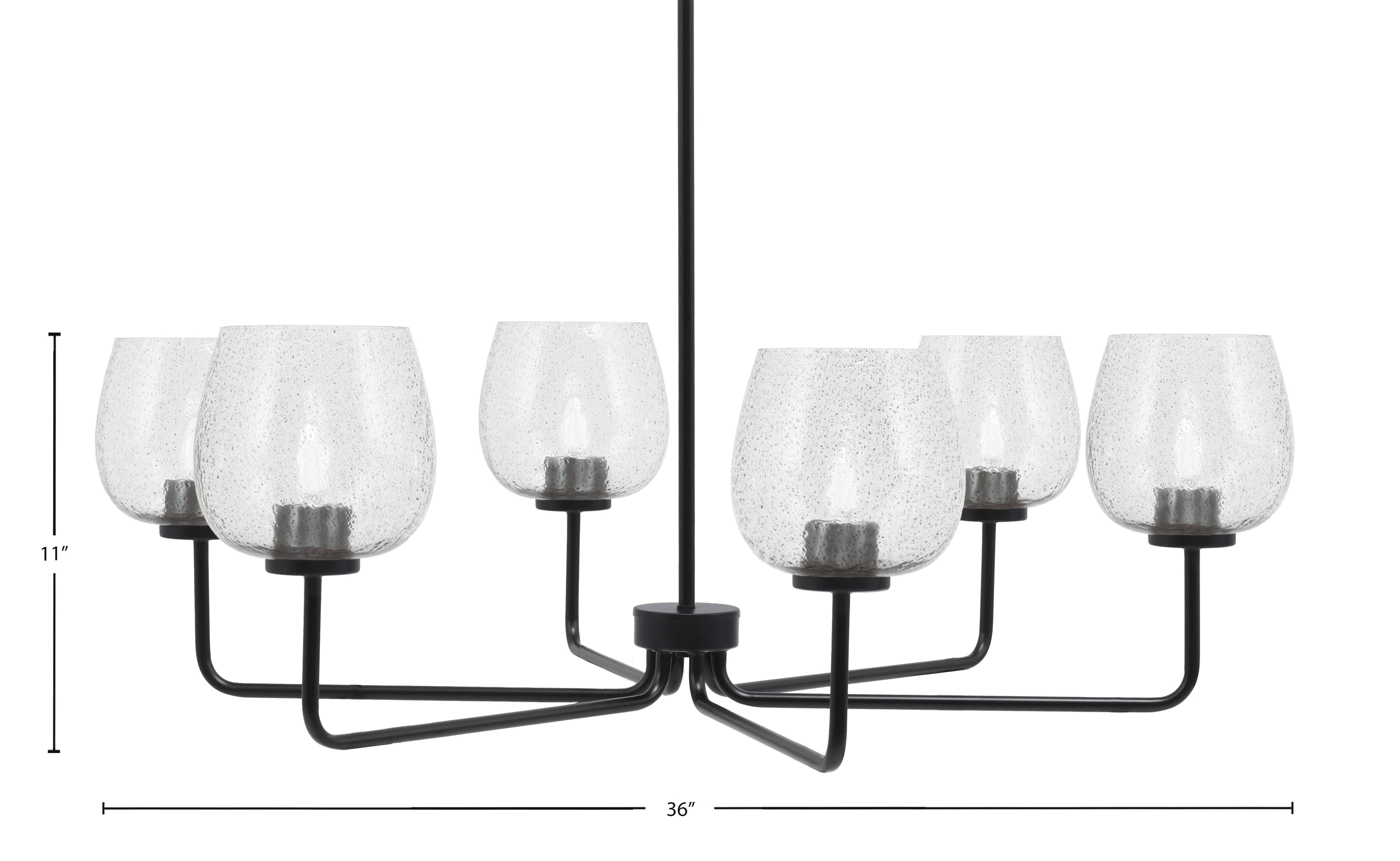 Sandia Six Light Chandelier in Matte Black with Smoke Bubble Shade