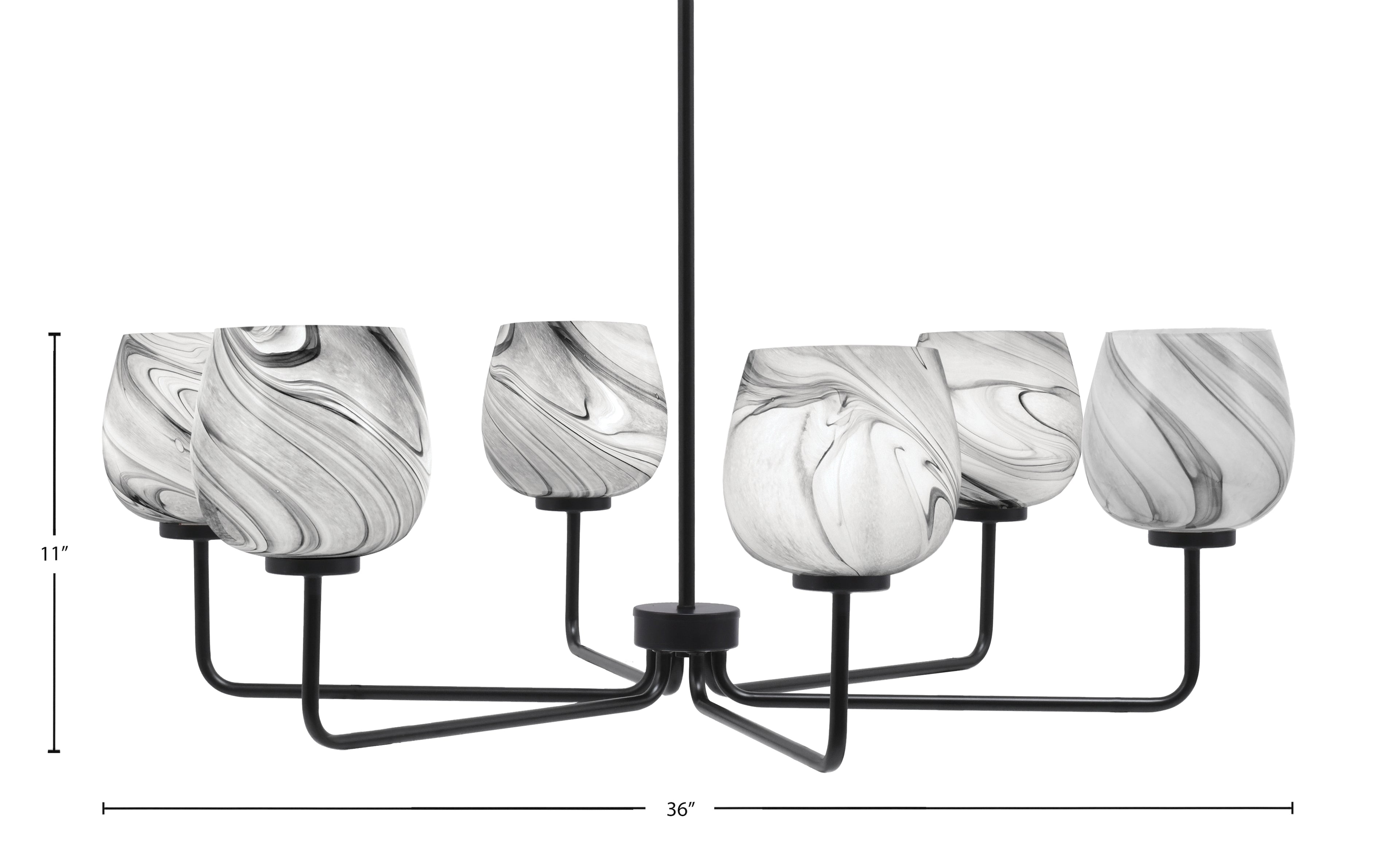 Sandia Six Light Chandelier in Matte Black with Onyx Swirl Shade