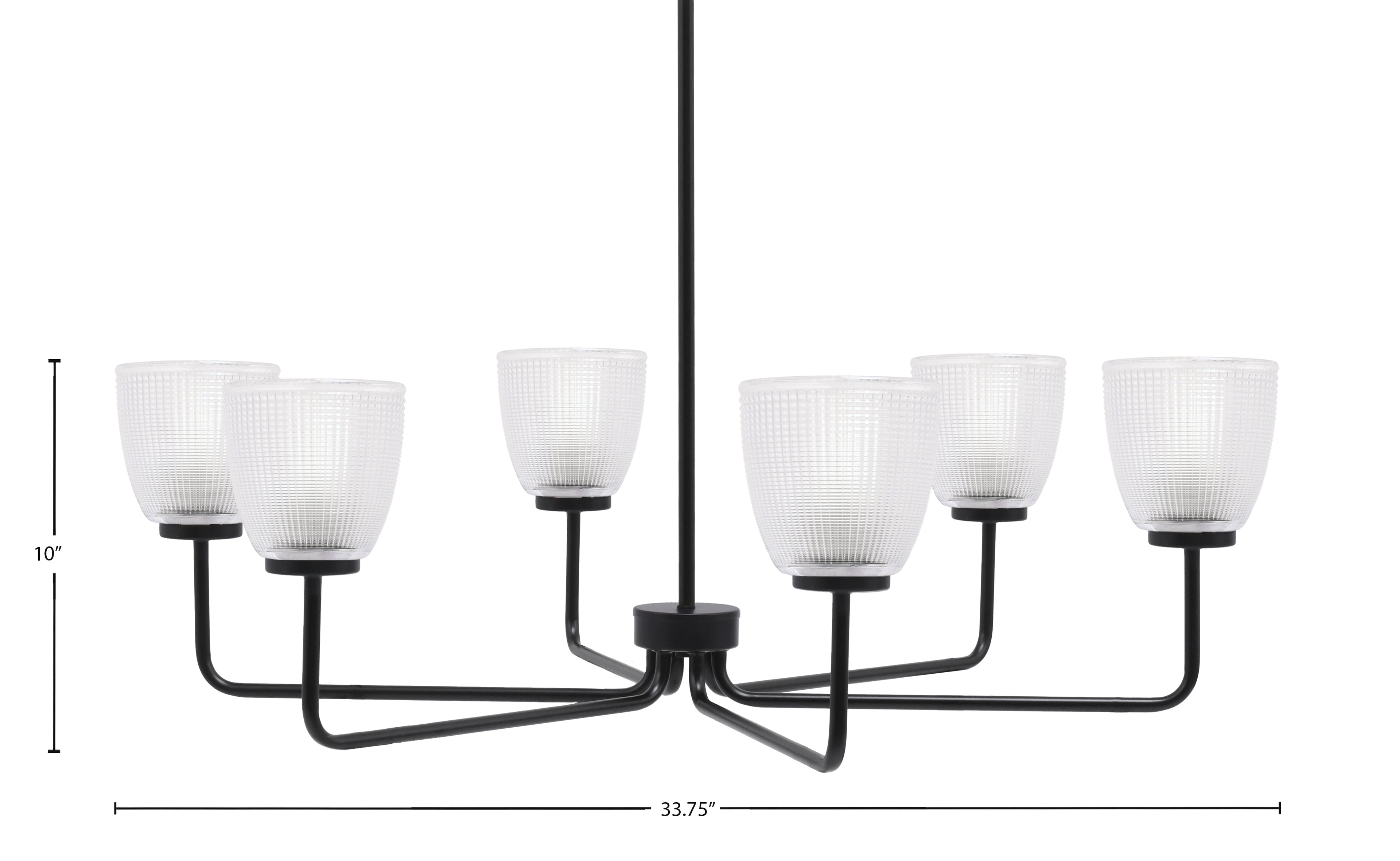 Sandia Six Light Chandelier in Matte Black with Clear Ribbed Shade