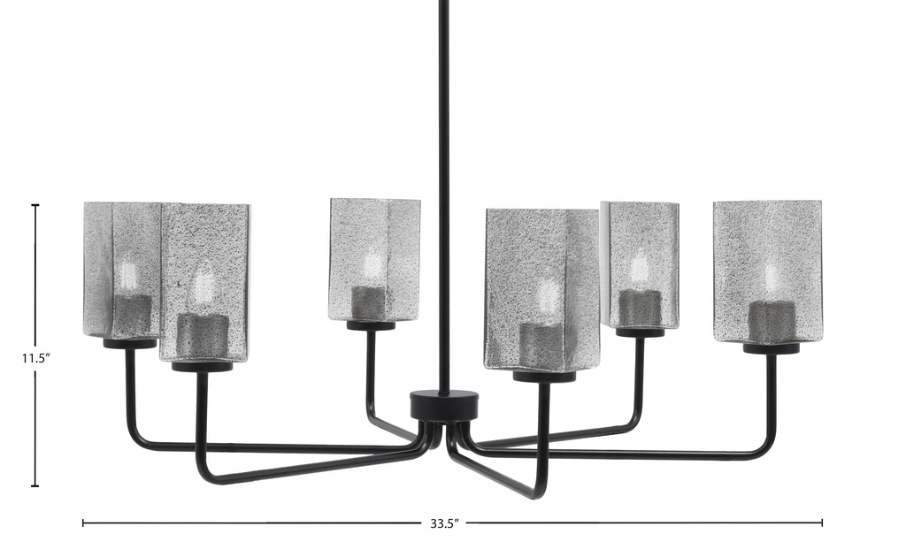 Sandia Six Light Chandelier in Matte Black with Smoke Bubble Shade