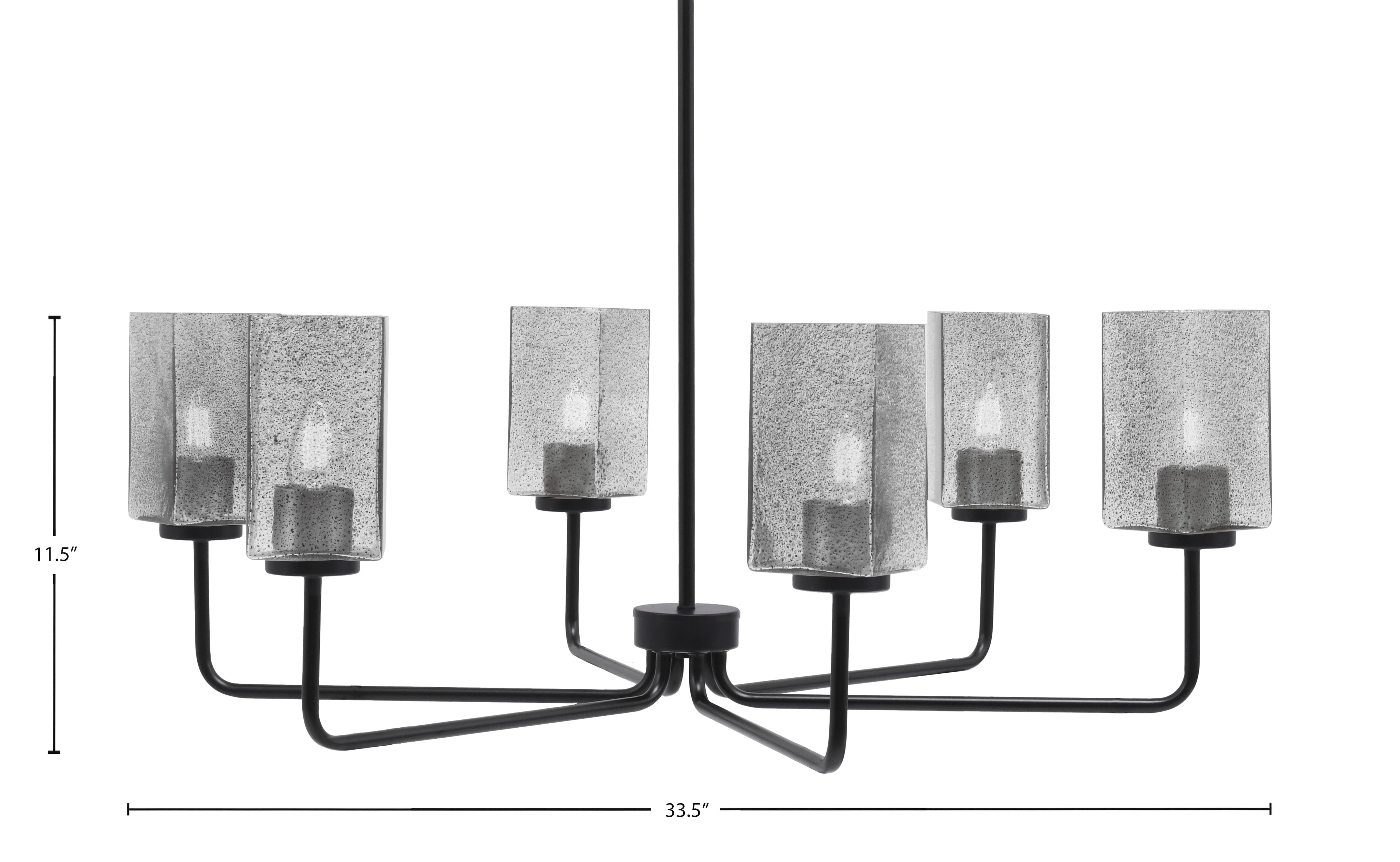 Sandia Six Light Chandelier in Matte Black with Smoke Bubble Shade
