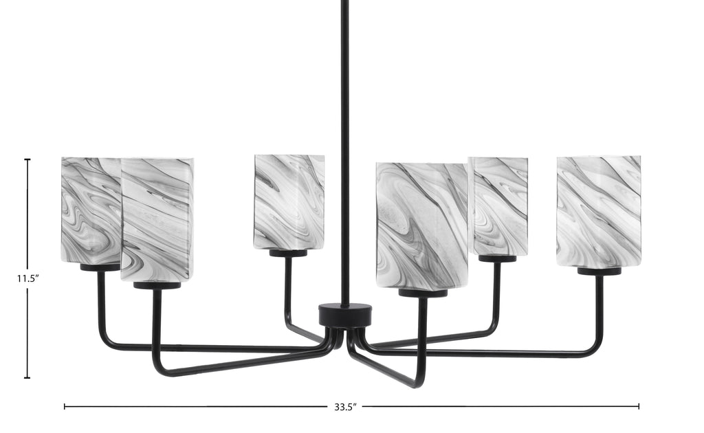 Sandia Six Light Chandelier in Matte Black with Onyx Swirl Shade