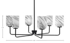 Sandia Six Light Chandelier in Matte Black with Onyx Swirl Shade