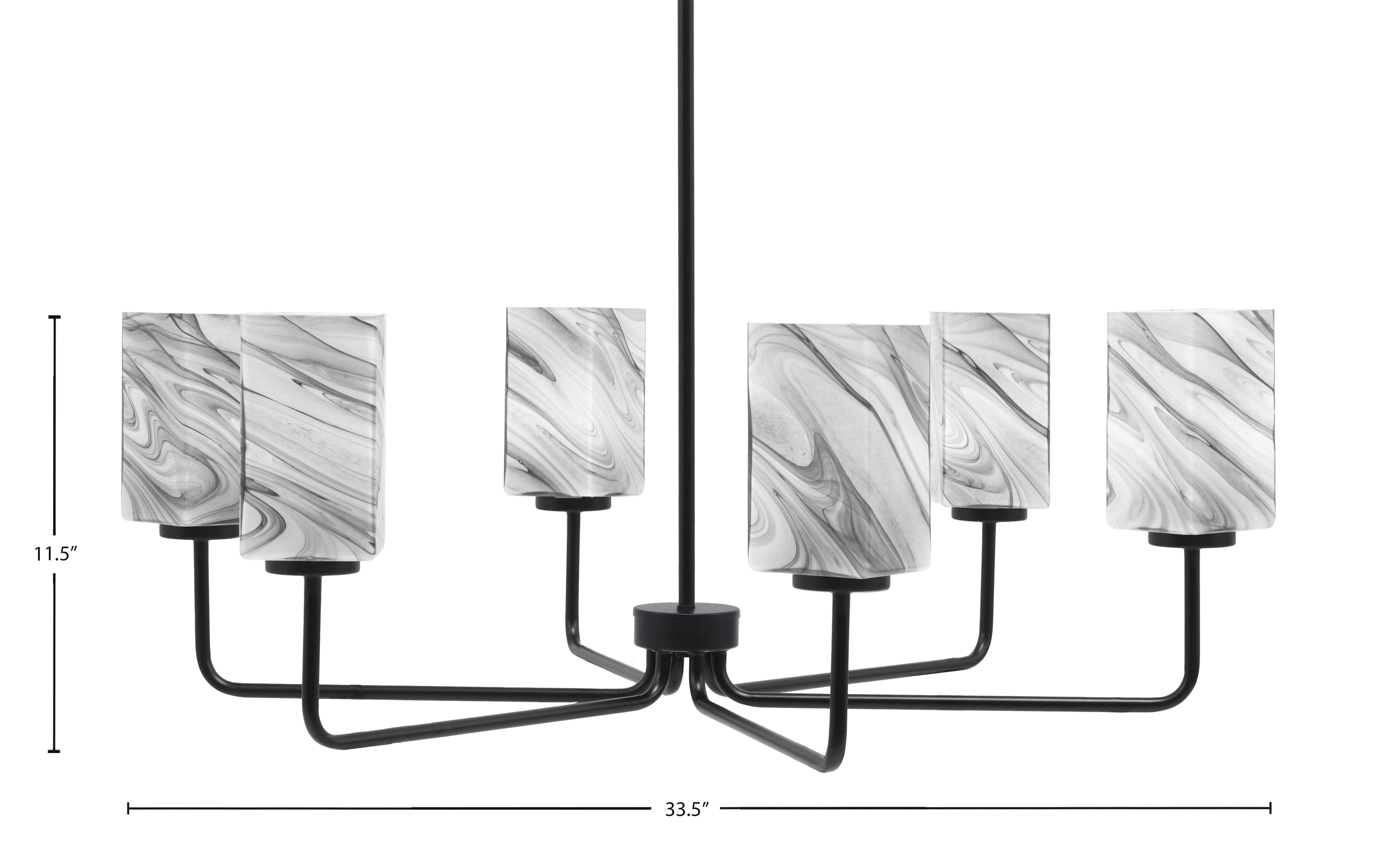 Sandia Six Light Chandelier in Matte Black with Onyx Swirl Shade