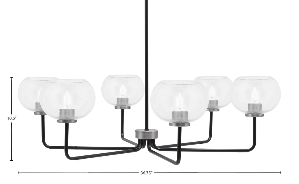 Sandia Six Light Chandelier in Matte Black & Graphite with Clear Bubble Shade