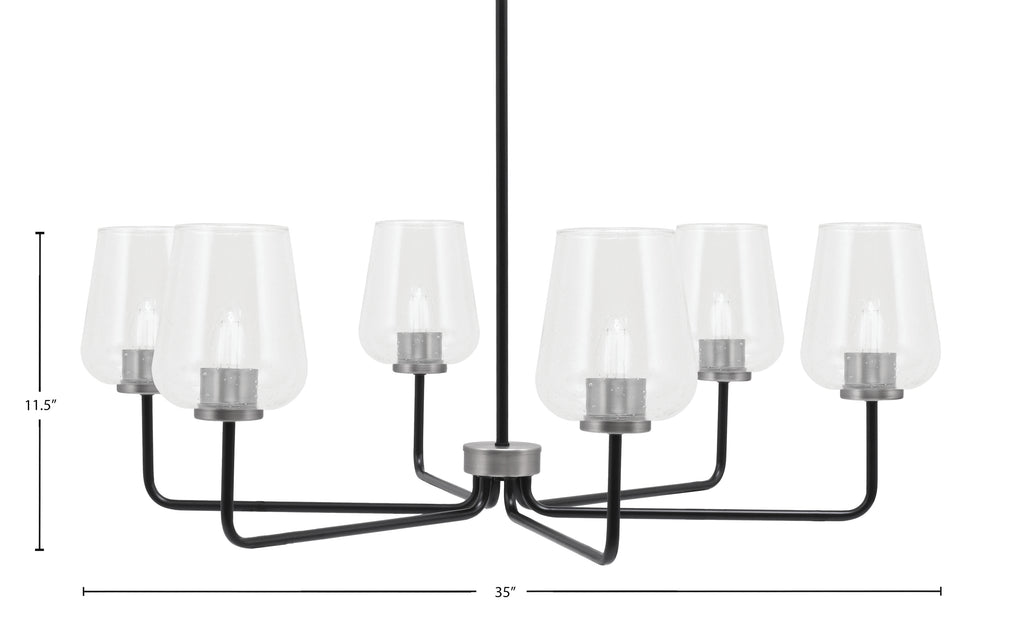 Sandia Six Light Chandelier in Matte Black & Graphite with Clear Bubble Shade