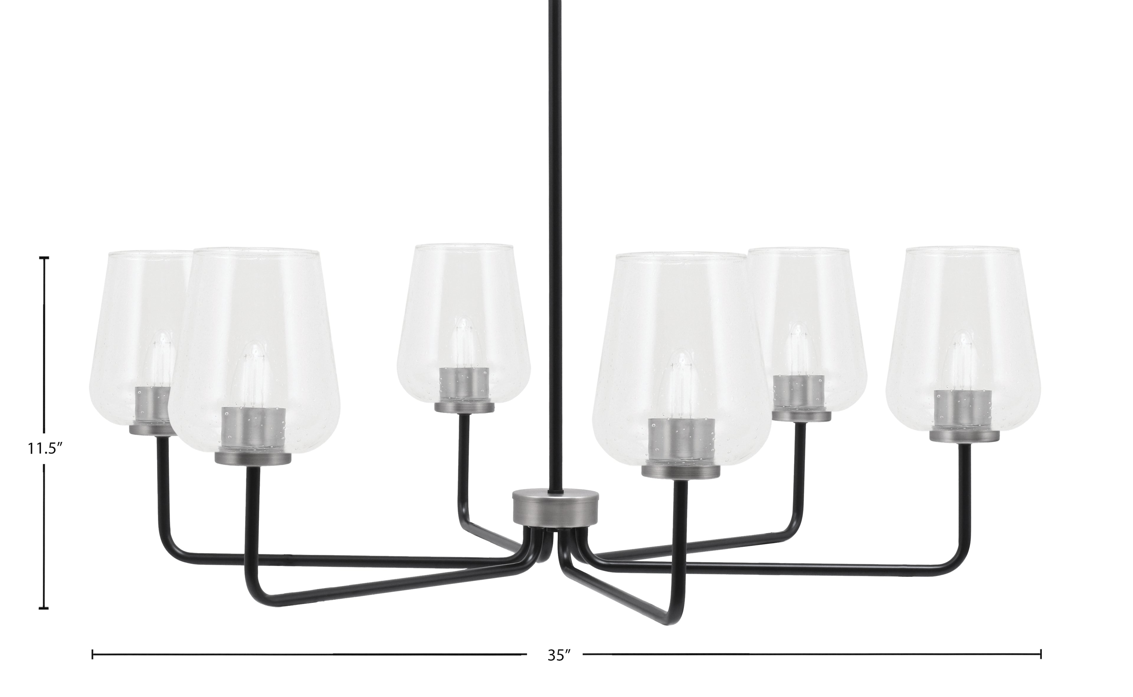 Sandia Six Light Chandelier in Matte Black & Graphite with Clear Bubble Shade