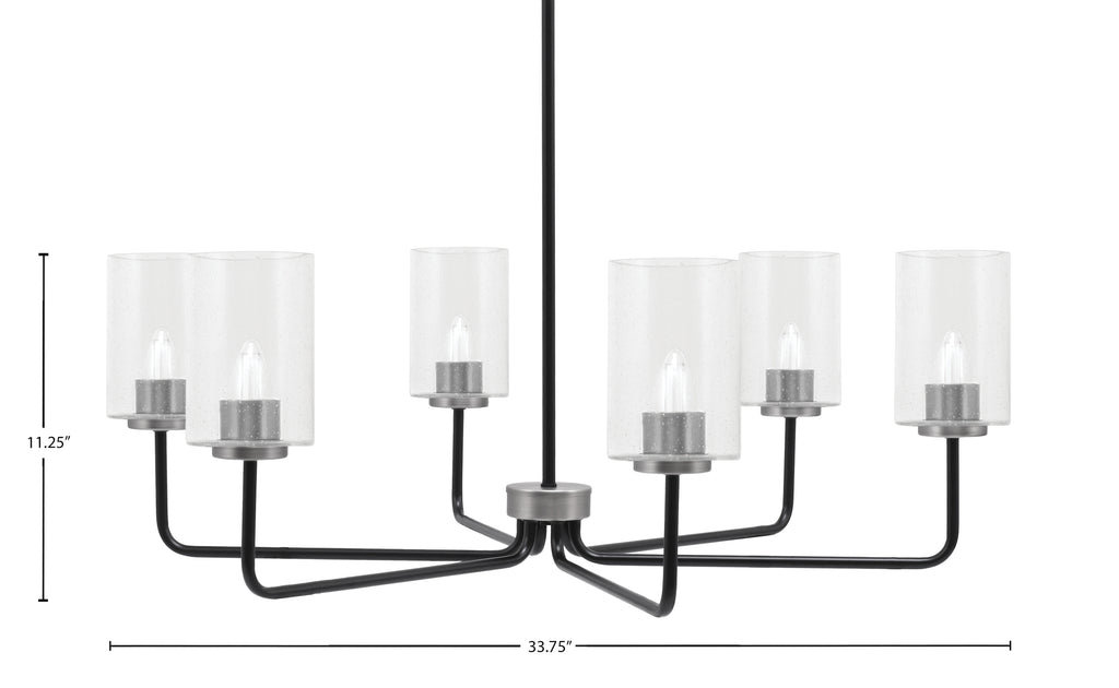 Sandia Six Light Chandelier in Matte Black & Graphite with Clear Bubble Shade