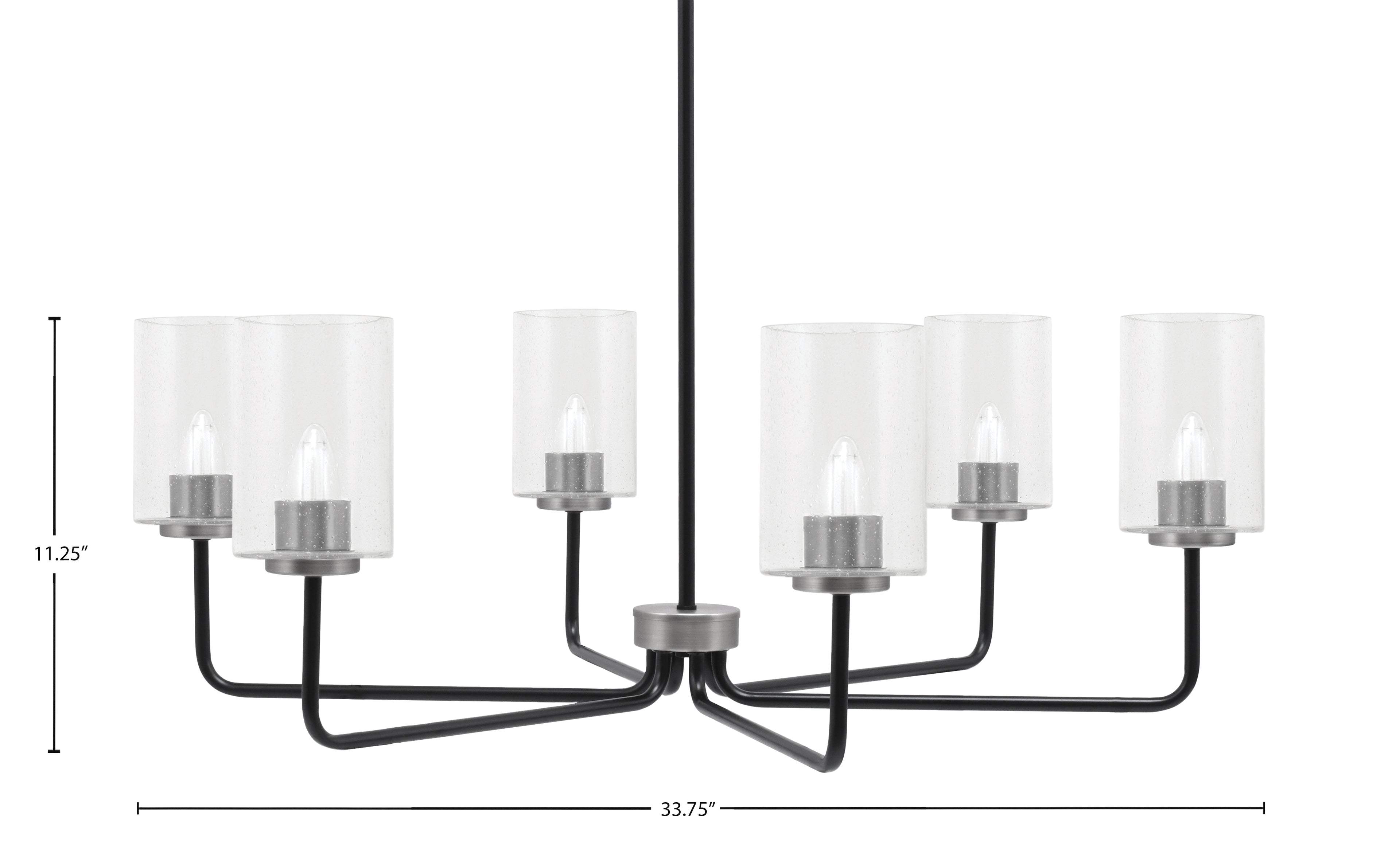 Sandia Six Light Chandelier in Matte Black & Graphite with Clear Bubble Shade