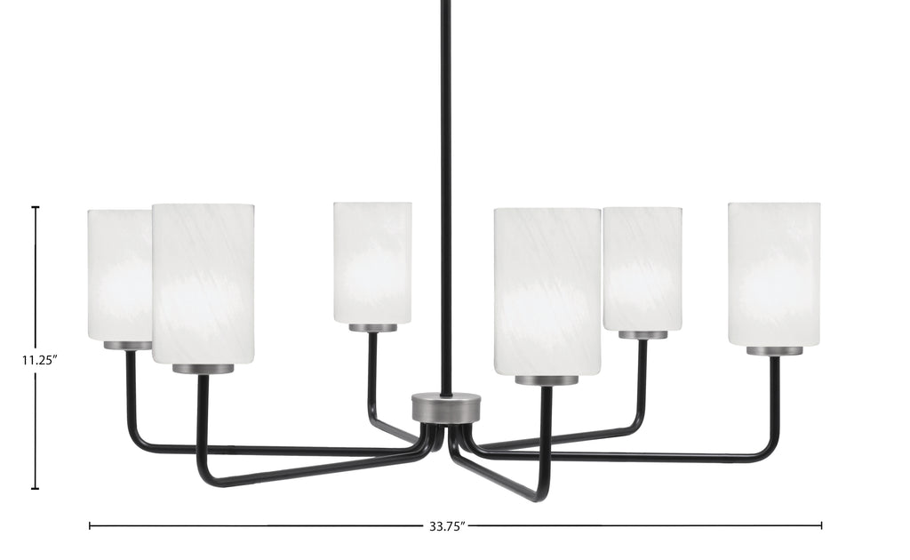 Sandia Six Light Chandelier in Matte Black & Graphite with White Marble Shade