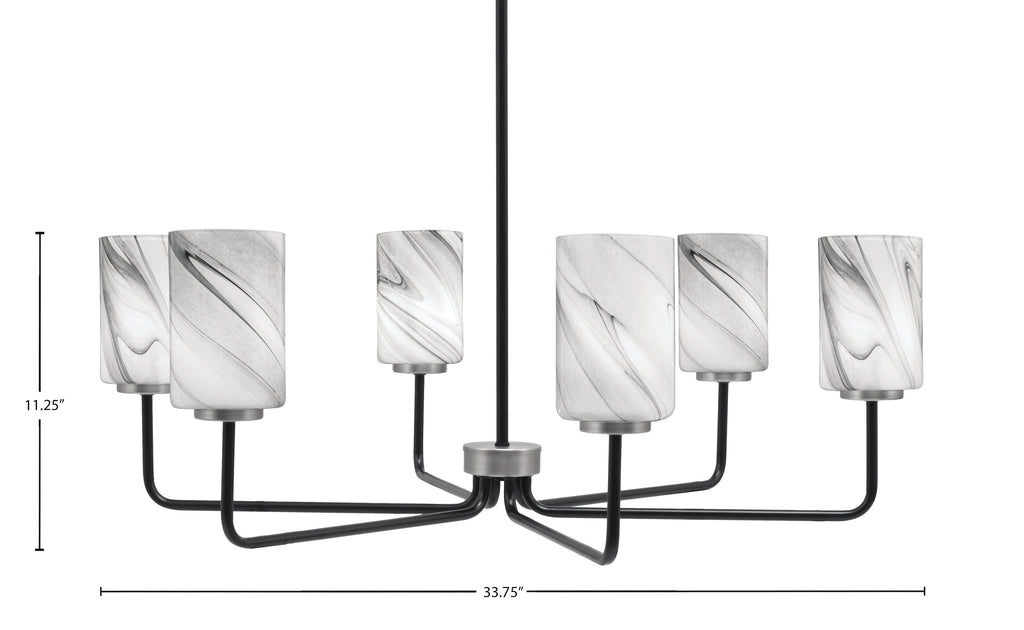 Sandia Six Light Chandelier in Matte Black & Graphite with Onyx Swirl Shade