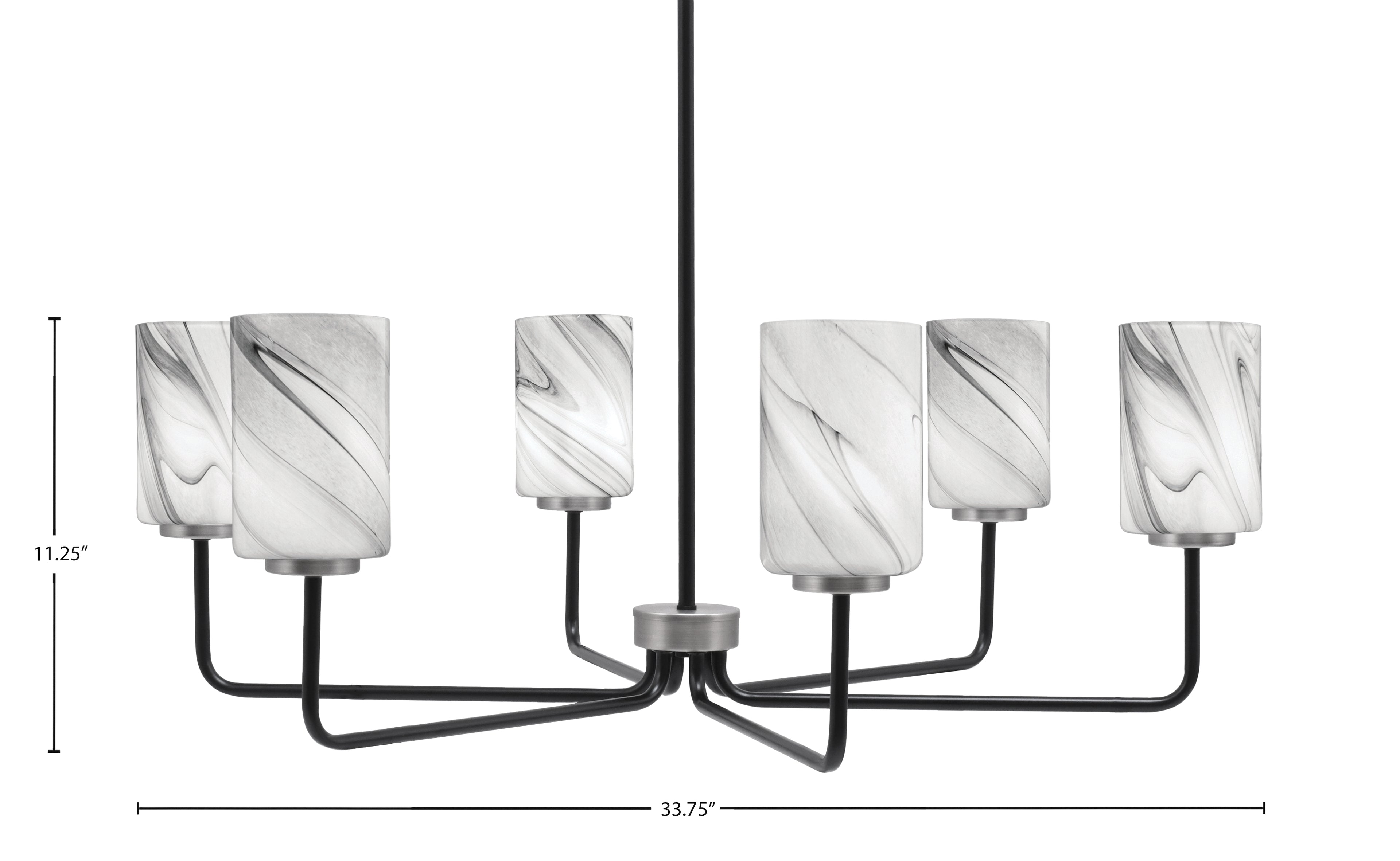 Sandia Six Light Chandelier in Matte Black & Graphite with Onyx Swirl Shade