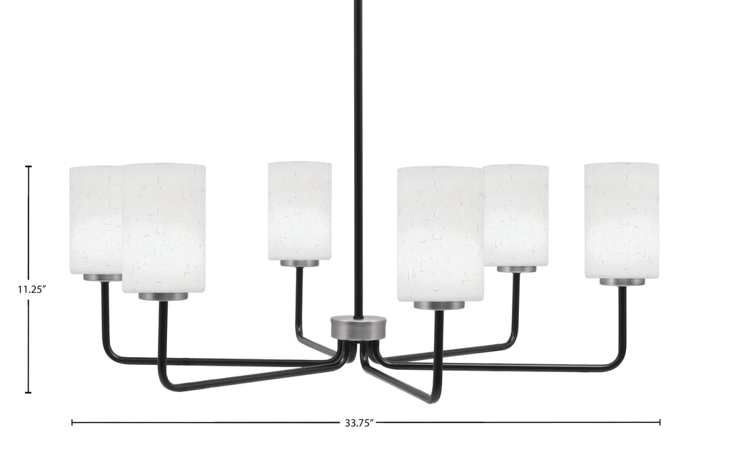 Sandia Six Light Chandelier in Matte Black & Graphite with White Muslin Shade