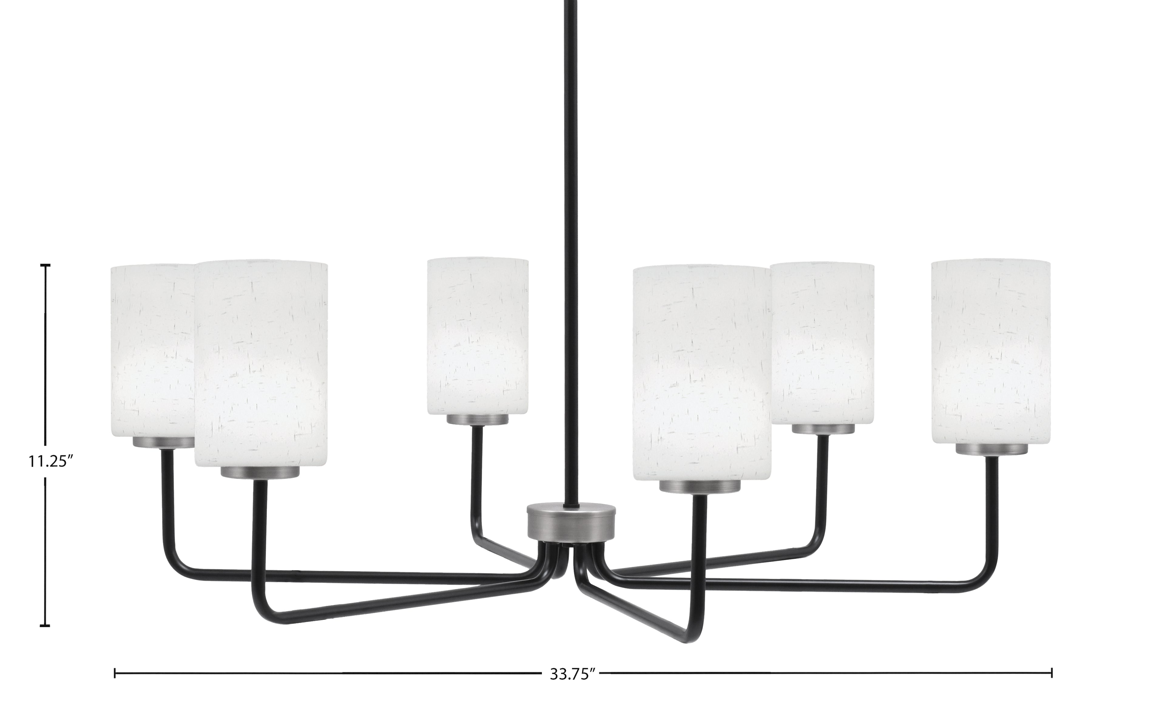 Sandia Six Light Chandelier in Matte Black & Graphite with White Muslin Shade
