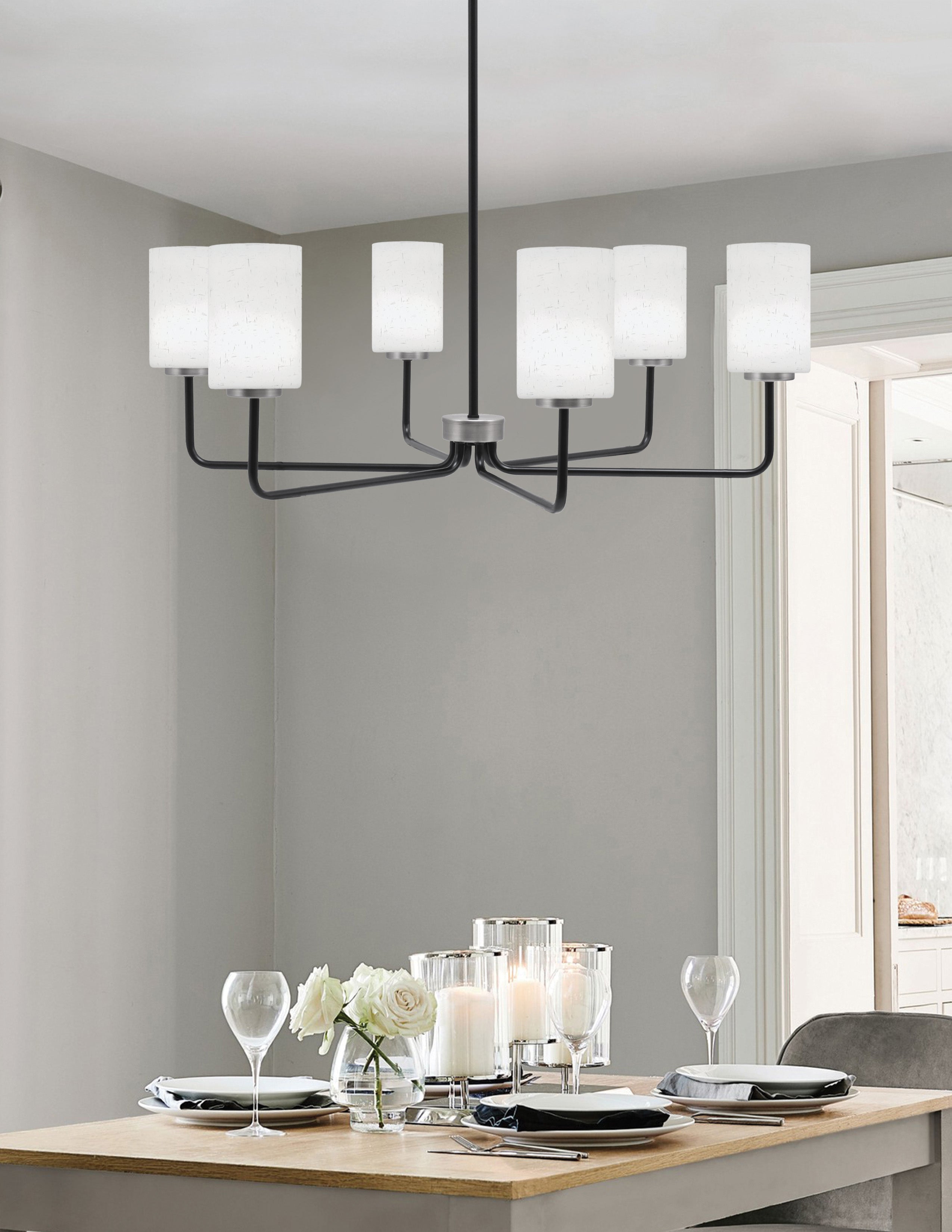 Sandia Six Light Chandelier in Matte Black & Graphite with White Muslin Shade