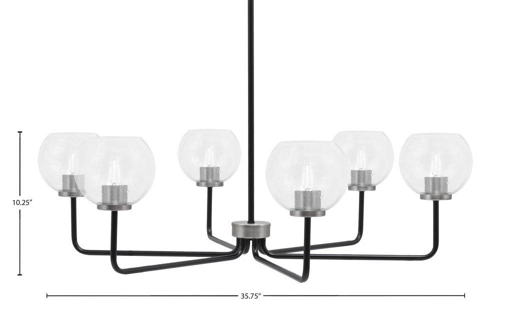 Sandia Six Light Chandelier in Matte Black & Graphite with Clear Bubble Shade