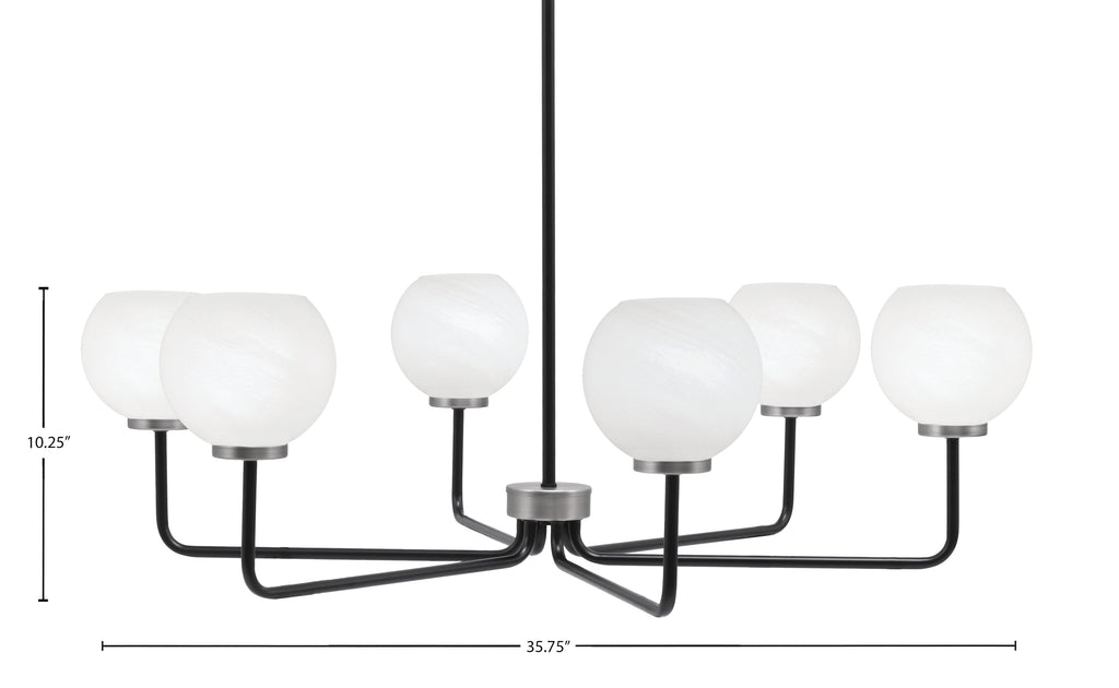 Sandia Six Light Chandelier in Matte Black & Graphite with White Marble Shade
