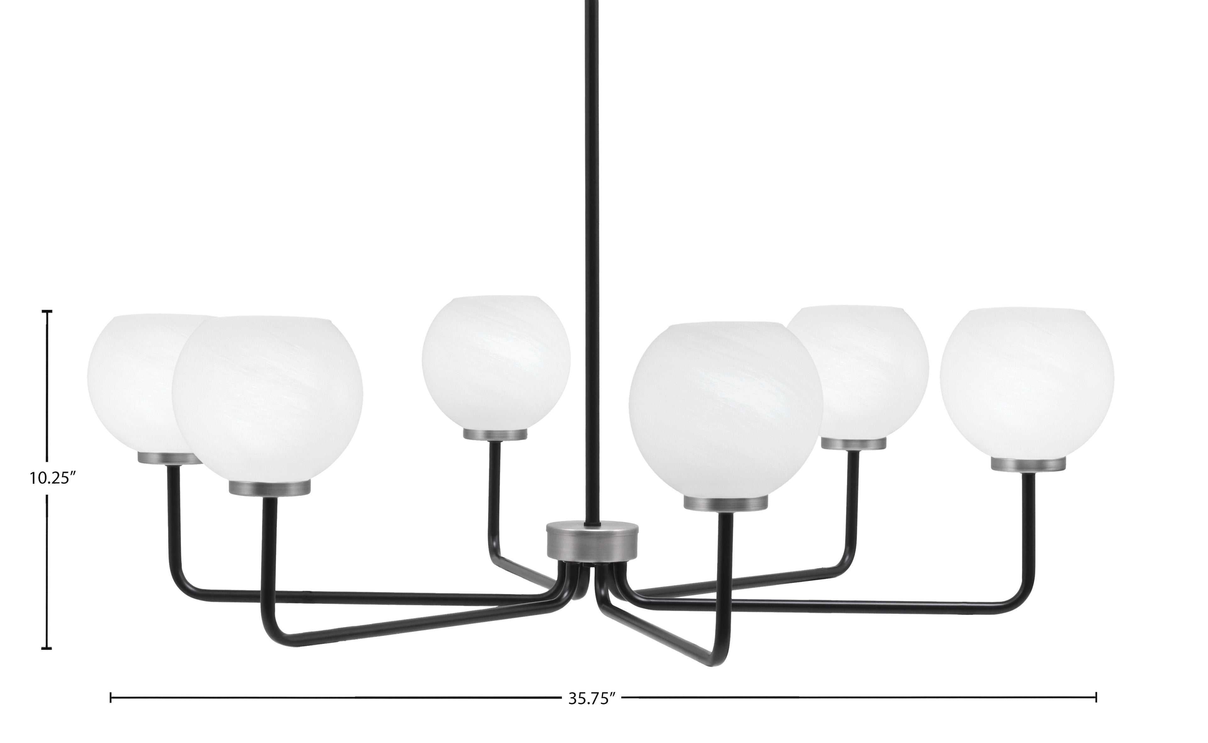 Sandia Six Light Chandelier in Matte Black & Graphite with White Marble Shade