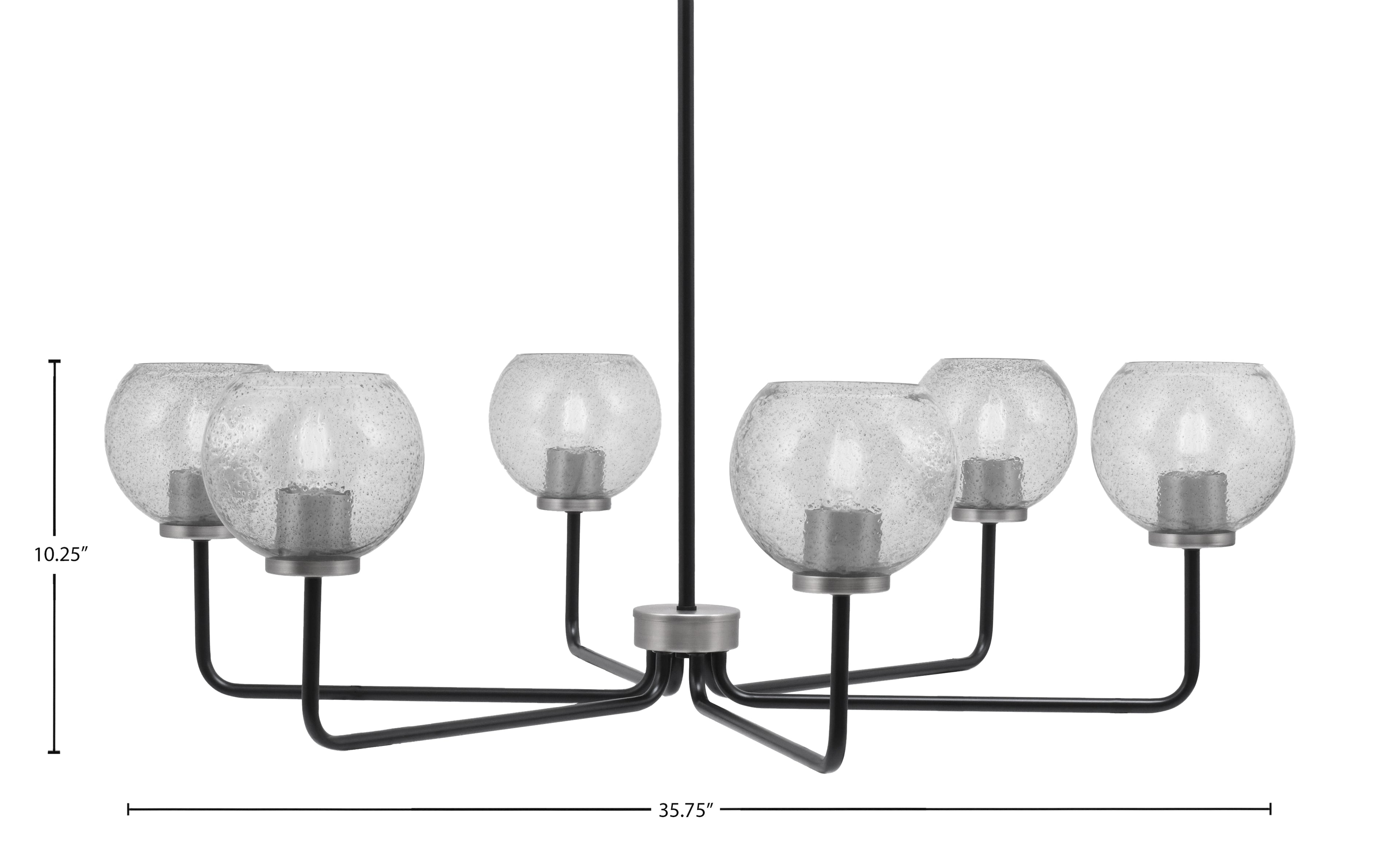 Sandia Six Light Chandelier in Matte Black & Graphite with Smoke Bubble Shade