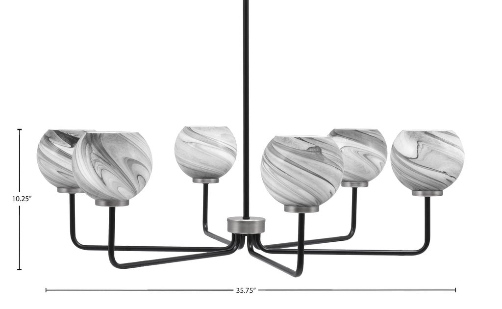 Sandia Six Light Chandelier in Matte Black & Graphite with Onyx Swirl Shade