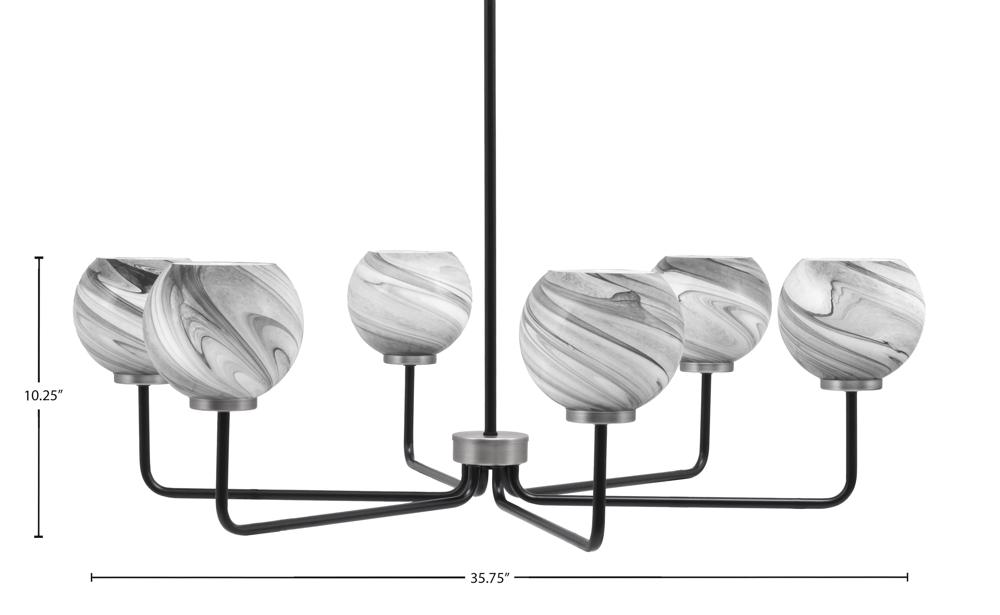 Sandia Six Light Chandelier in Matte Black & Graphite with Onyx Swirl Shade
