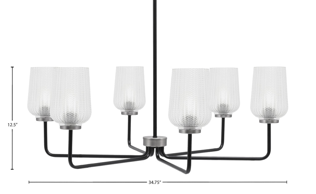 Sandia Six Light Chandelier in Matte Black & Graphite with Clear Textured Shade