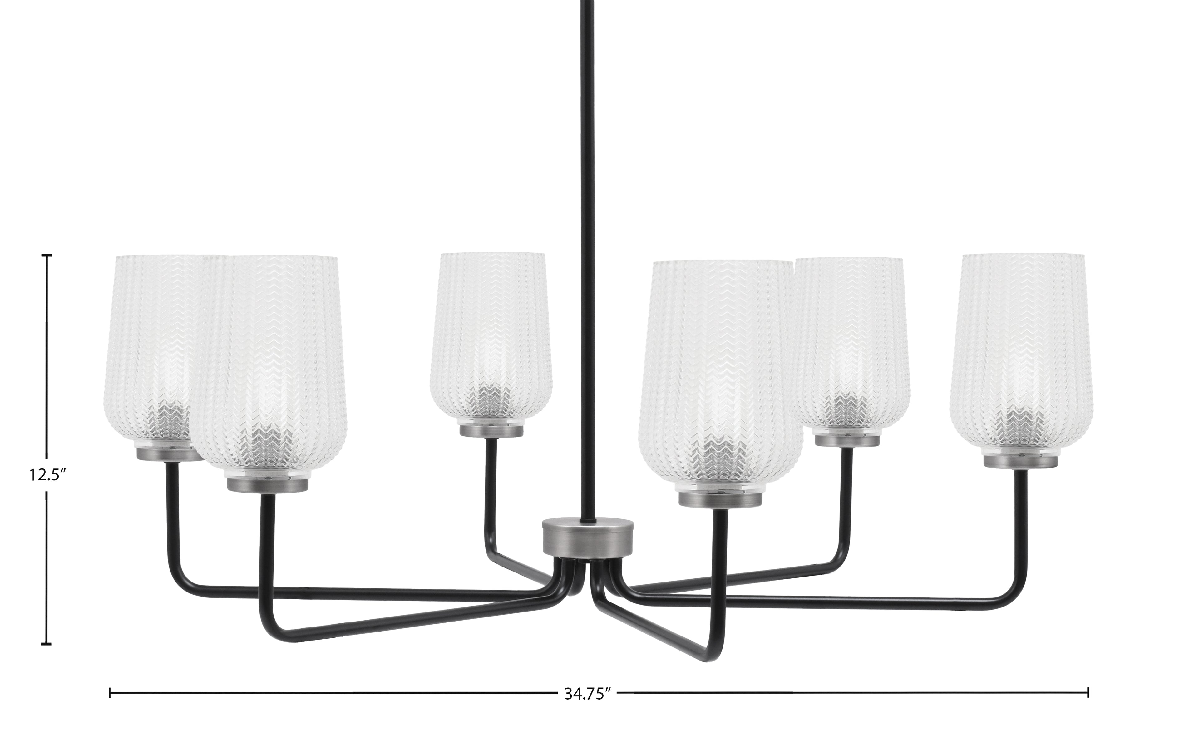 Sandia Six Light Chandelier in Matte Black & Graphite with Clear Textured Shade