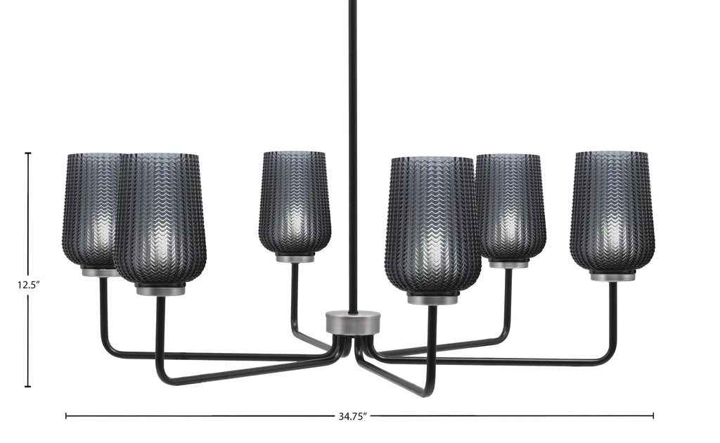Sandia Six Light Chandelier in Matte Black & Graphite with Smoke Texture Shade