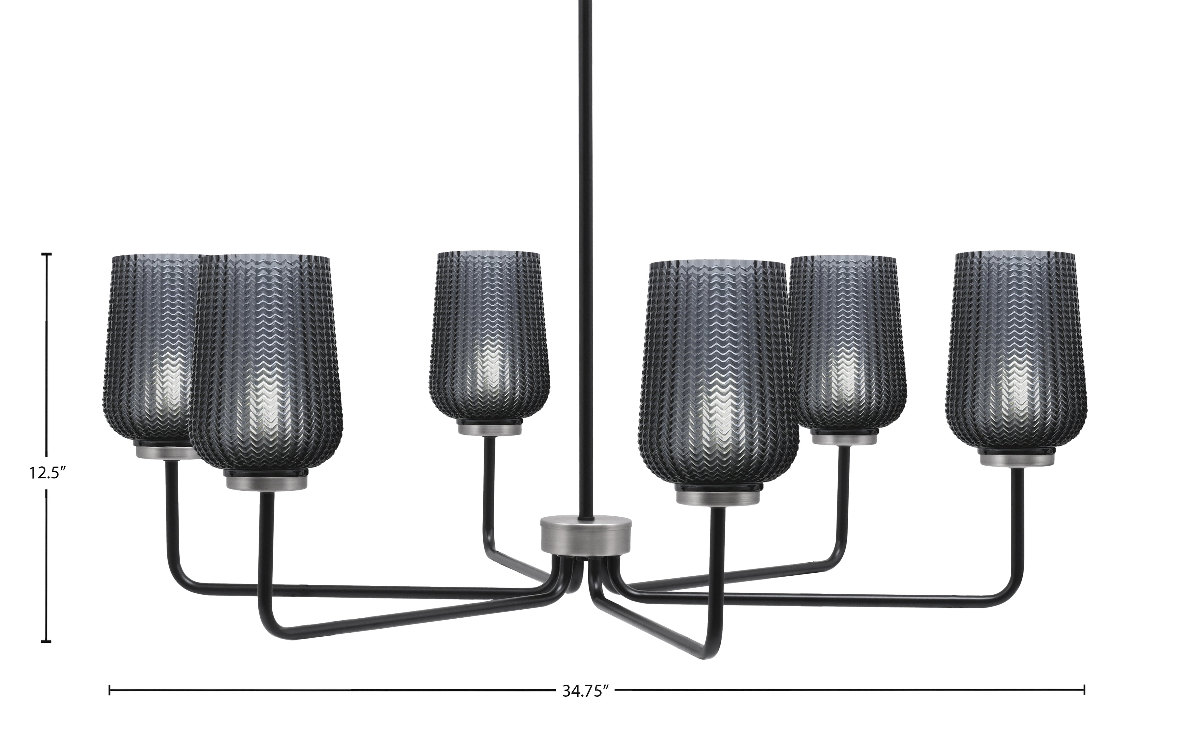 Sandia Six Light Chandelier in Matte Black & Graphite with Smoke Texture Shade