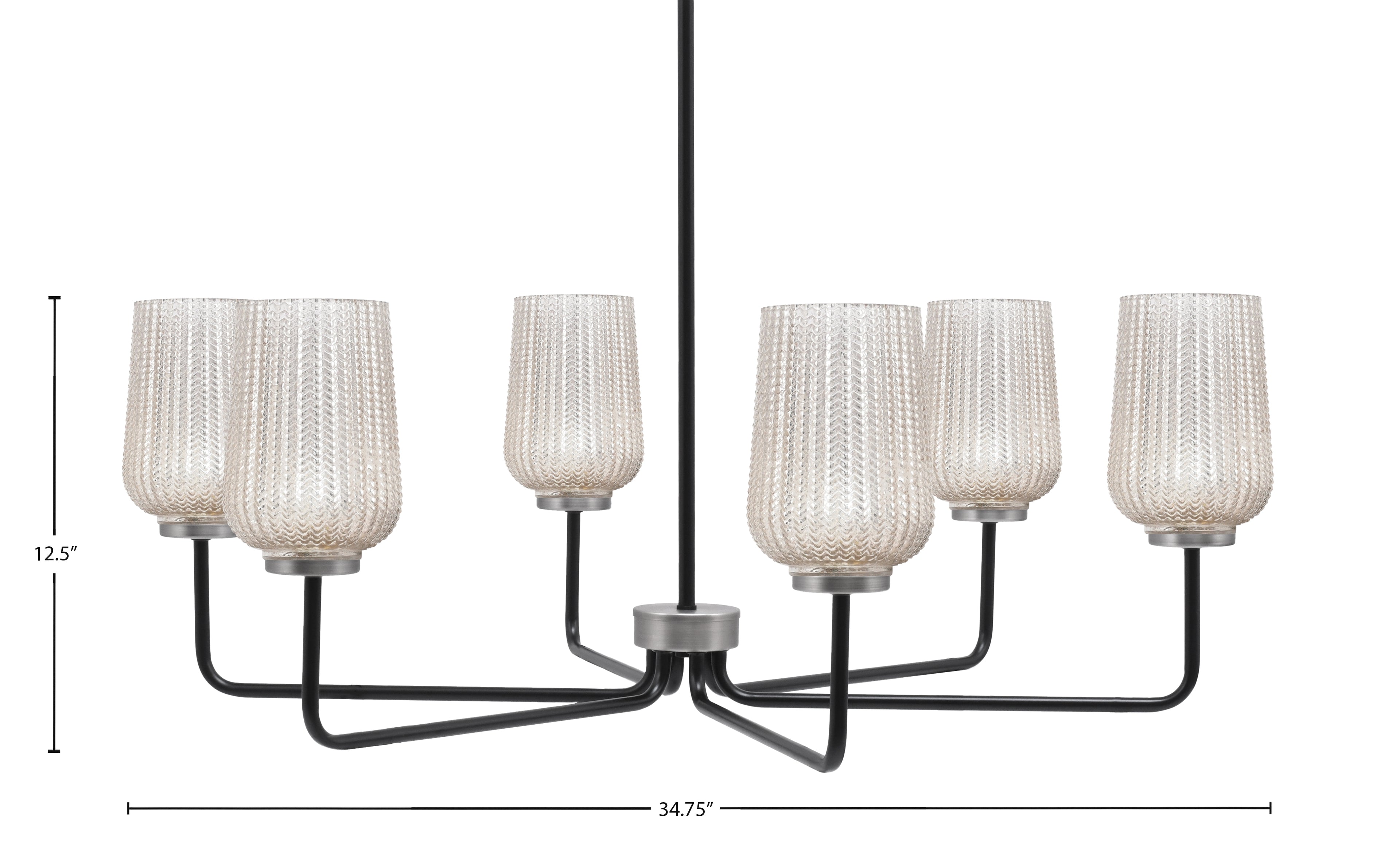 Sandia Six Light Chandelier in Matte Black & Graphite with Silver Textured Shade