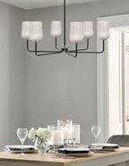 Sandia Six Light Chandelier in Matte Black & Graphite with Silver Textured Shade