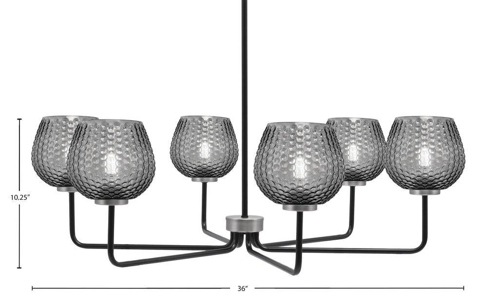 Sandia Six Light Chandelier in Matte Black & Graphite with Smoke Textured Shade