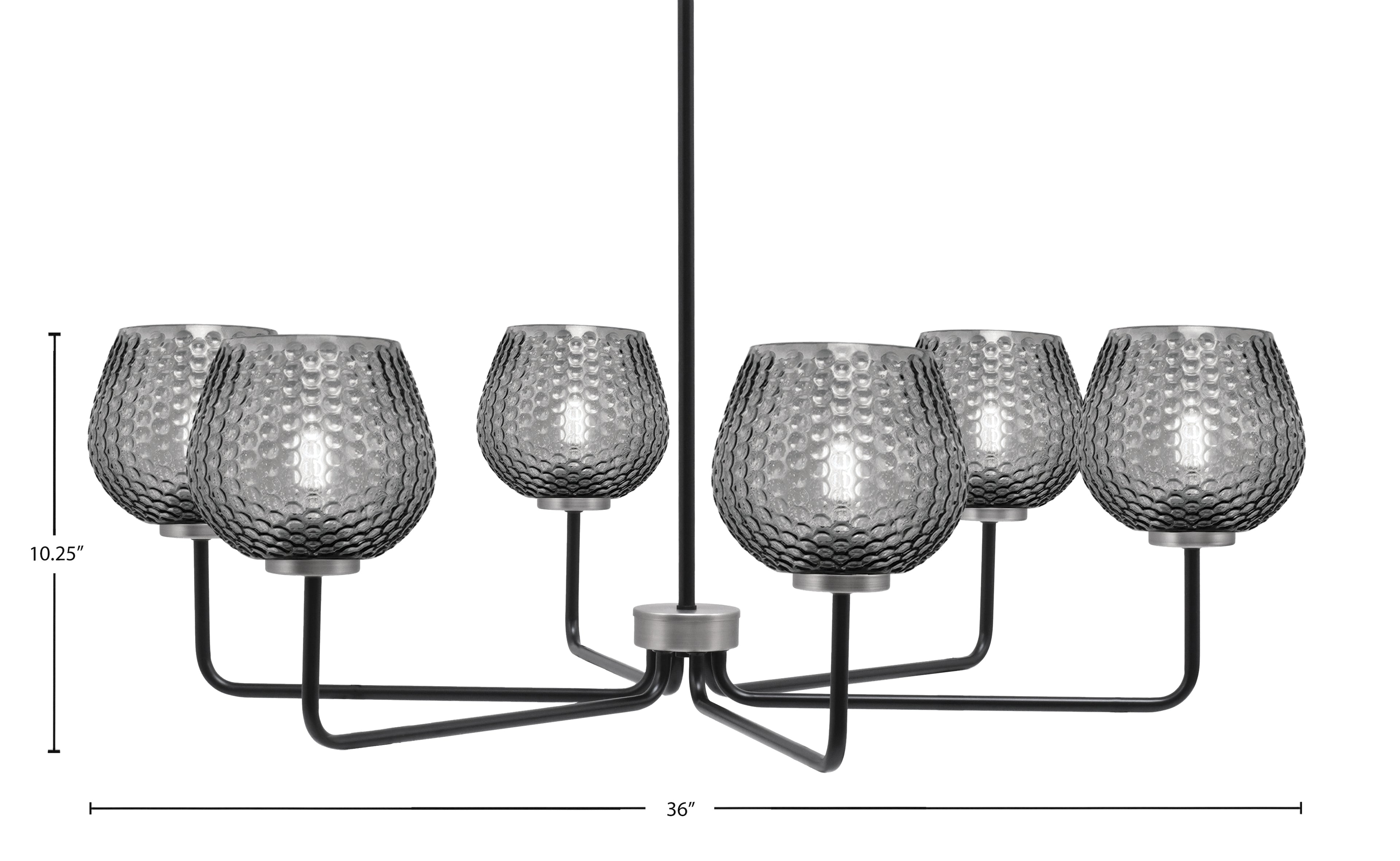 Sandia Six Light Chandelier in Matte Black & Graphite with Smoke Textured Shade