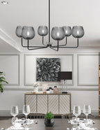 Sandia Six Light Chandelier in Matte Black & Graphite with Smoke Textured Shade