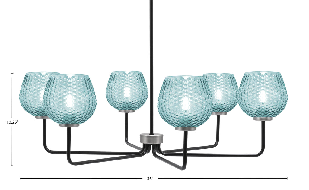 Sandia Six Light Chandelier in Matte Black & Graphite with Turquoise Textured Shade
